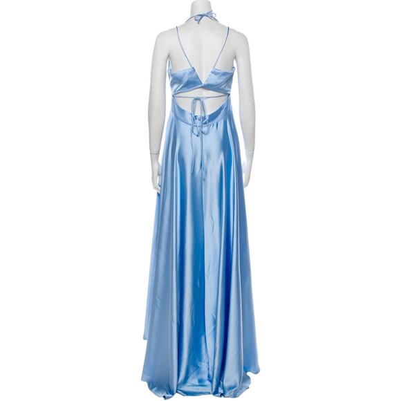 Mac Duggal Powder Blue Satin High Slit Gown Size 8 Evening Dress - Picture 7 of 15